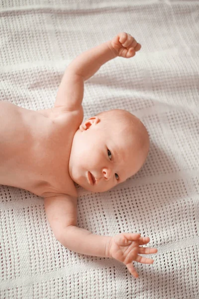 毛布の上に横になっているかわいい新生児男の子. — ストック写真