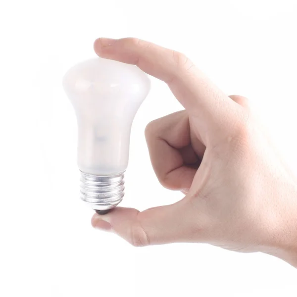 Vinger aanraken van de bulb.isolated op een witte achtergrond. — Stockfoto