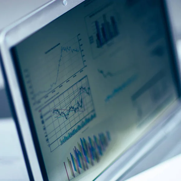 Podnikatel analýze investiční grafy s notebookem. účetnictví — Stock fotografie
