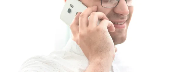 Fecha. homem de negócios falando no telefone móvel . — Fotografia de Stock