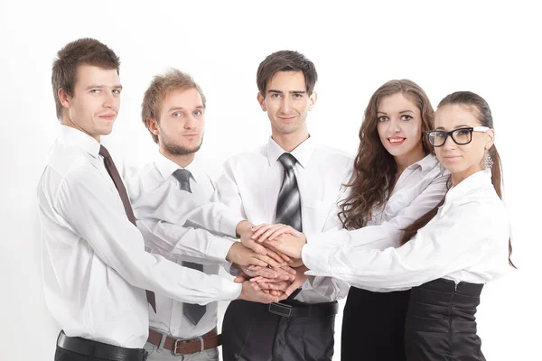Équipe d'affaires dans une réunion avec leurs mains ensemble — Photo