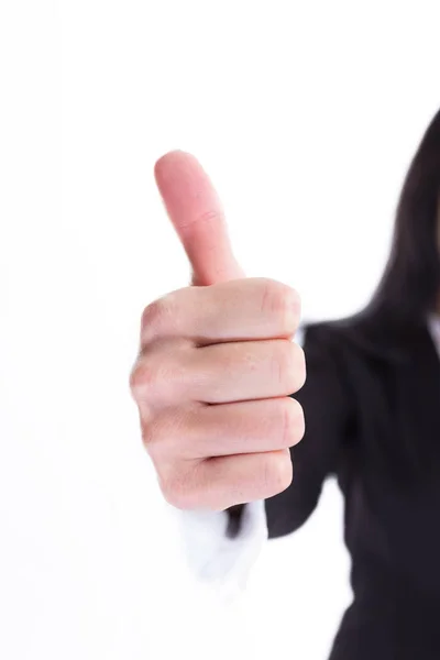 Close up. business woman showing thumb up — Stock Photo, Image