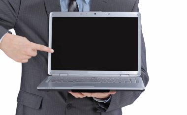 Beyaz üzerinde açık dizüstü .isolated gösteren Yöneticisi