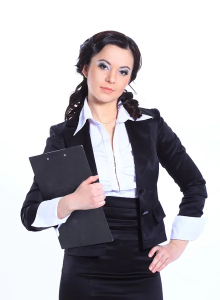 Executive kobieta biznesu ze schowka. na białym tle — Zdjęcie stockowe