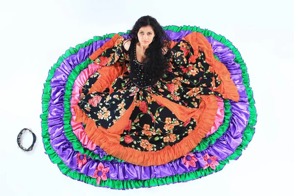 View from the top.female dancer in Gypsy chic dress — Stock Photo, Image