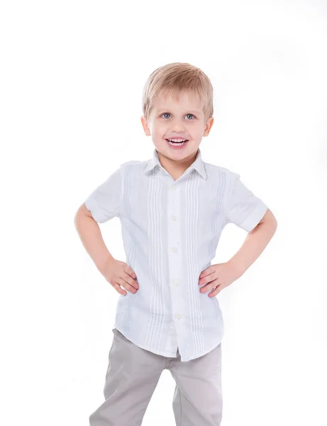 陽気な小さな男の子の肖像画。白で隔離 — ストック写真