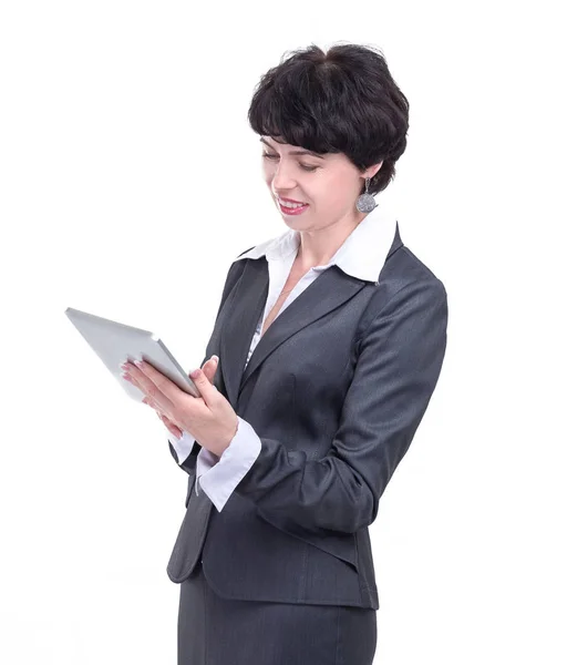 Modern business woman reading text on a digital tablet — Stock Photo, Image