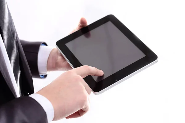 Close up.businessman tocando na tela do tablet digital — Fotografia de Stock