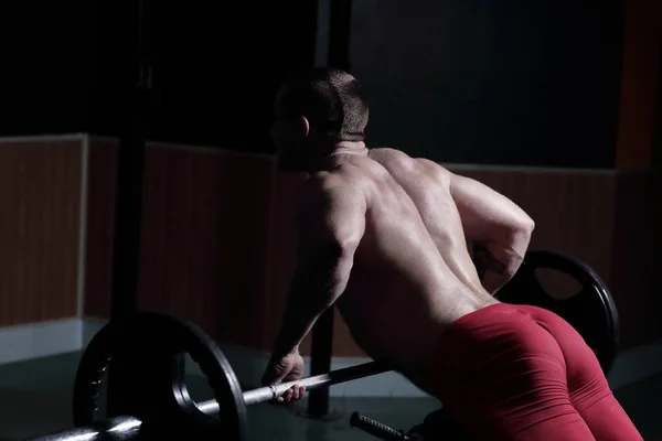 Κλείστε την προβολή up.rear αρσενικά bodybuilder έκτακτος υπάλληλος εκτελεί μια άσκηση — Φωτογραφία Αρχείου