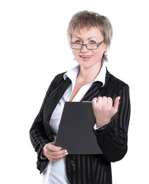 Moderne Geschäftsfrauen mit Dokumenten. Isoliert auf weiß. — Stockfoto