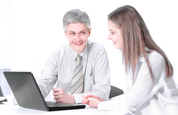 Two members of the company sitting behind a Desk — Stock Photo, Image