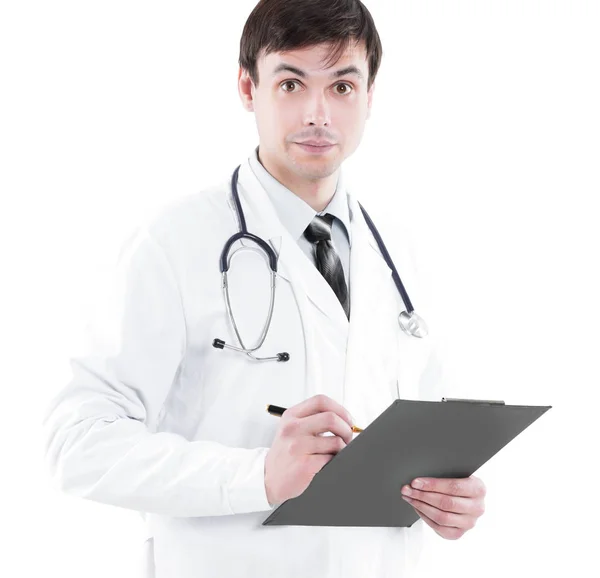 Retrato de un joven doctor. Doctor en bata blanca —  Fotos de Stock