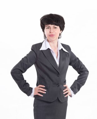 Kendine güvenen modern iş kadını beyaz izole