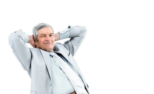 Geschäftsmann im Alter, der eine Pause einlegt. isoliert auf weißem Hintergrund. — Stockfoto