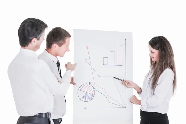 Gruppen av framgångsrika affärsmän. Diskussion diagram och grap — Stockfoto