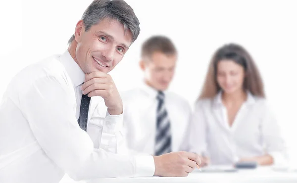 Equipe de empresários discutindo ideias financeiras. conceito de trabalho em equipe — Fotografia de Stock