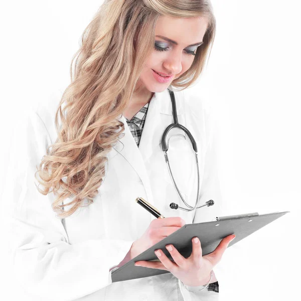 Girl doctor with a folder and stethoscope — Stock Photo, Image