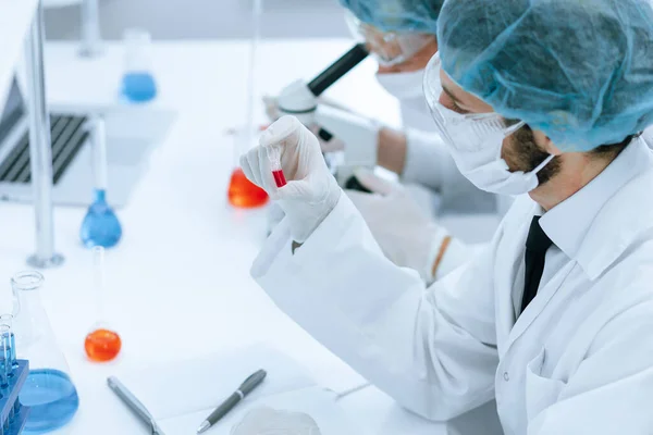 Grupo de cientistas realiza pesquisa em laboratório. — Fotografia de Stock