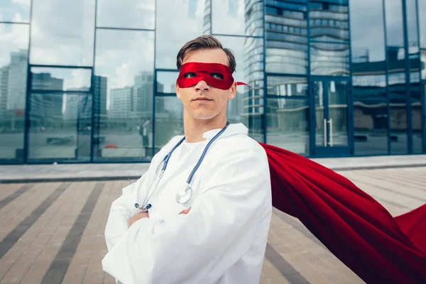 Close up. doctor superhero confidently looking forward. — Stock Photo, Image