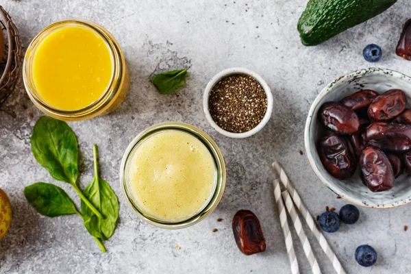 Delicious fruit smoothies, top view