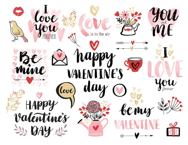 Aftelkalender Voor Valentijnsdag Kalligrafische Set Vectorillustratie — Stockvector