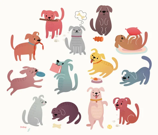 Joli jeu de chiens. Caractères drôles . — Image vectorielle