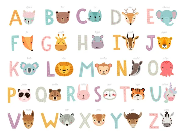 Çocuklar eğitim için komik hayvanlar alfabesi. — Stok Vektör