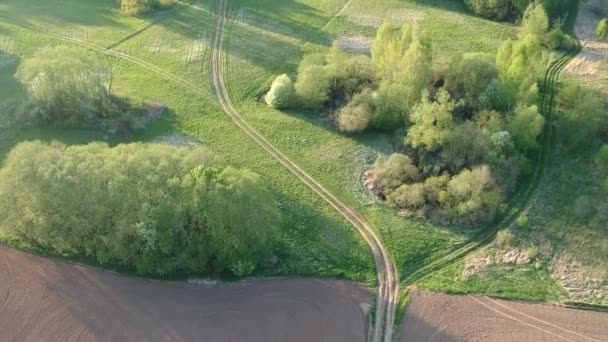 Bela Paisagem Agrícola Primavera Com Estrada Campos Bosques — Vídeo de Stock