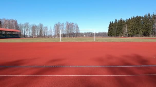 Provincie Stadion Drone Vliegen Boven Poort Van Voetbal — Stockvideo