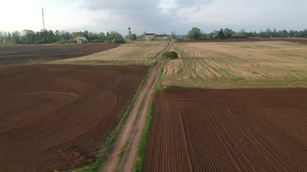 Dåliga Tidig Vår Tid Jordbruksmark Road Flygfoto — Stockvideo