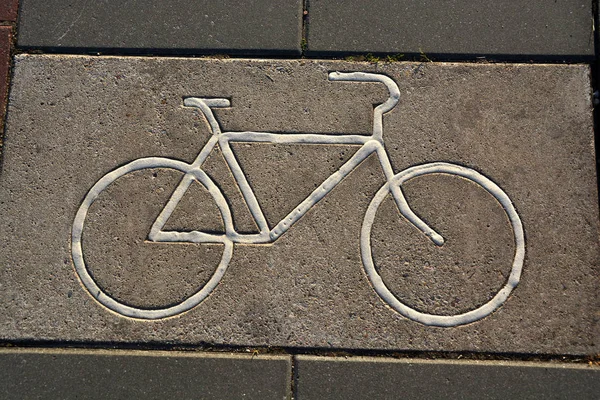 Trilha Bicicleta Com Sinal Único Pavimento Concreto Parque — Fotografia de Stock