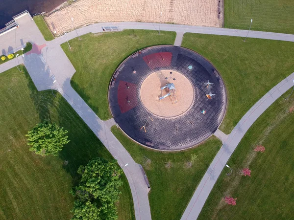 Modern New Circle Playground Lake Coast Park Aerial View — Stock Photo, Image
