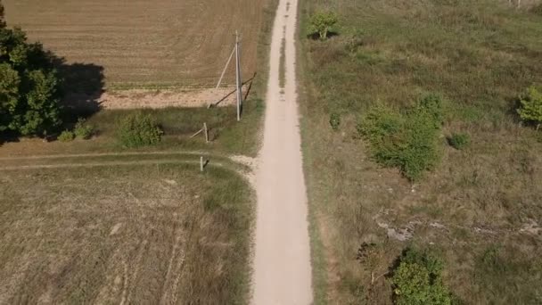 Dry Farmland Gravel Road Summer End Aerial View — Stock Video