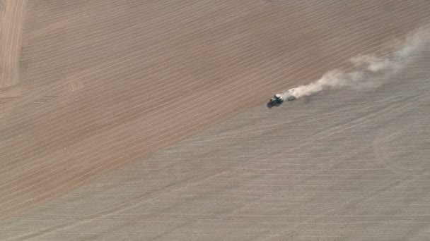 Tractor Sowing Crop Autumn Farm Field Aerial View — 비디오