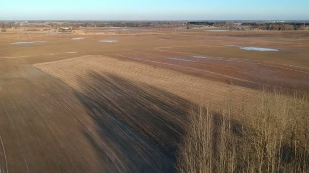 Ранні Весняні Сільськогосподарські Поля Водними Калюжами Вигляд Повітря — стокове відео