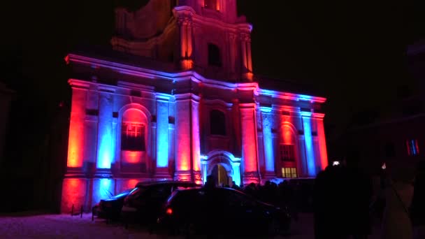 Vilnius Litva Ledna Světelný Festival Vilniusu Kostel Panny Marie Útěchy — Stock video