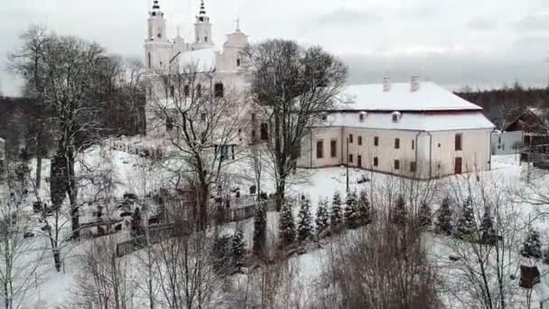 Вильнюсская Голгофская Церковь Открытия Святого Креста Зимой Вид Воздуха — стоковое видео