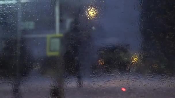 Blur Invierno Ciudad Noche Luces Fondo Congelado Coche Ventana — Vídeo de stock