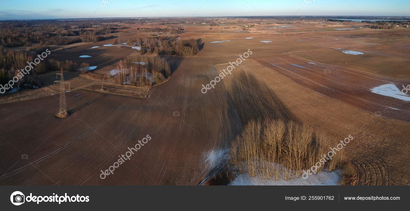Early Spring Farmland Fields With Puddle And Evening Shadow Aerial Stock Photo C Alisbalb2
