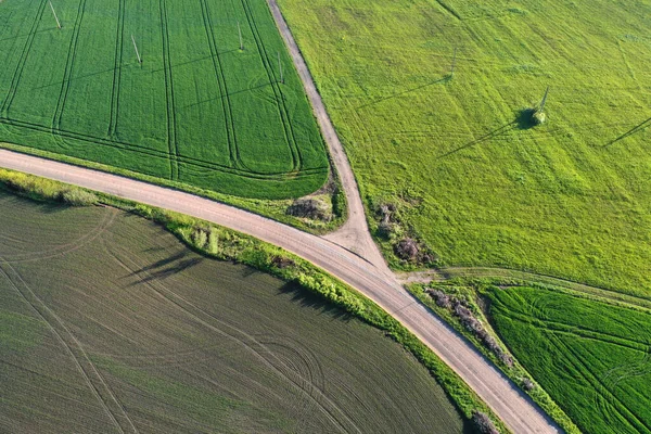 Campos Agrícolas Primavera Caminos Grava Vista Aérea — Foto de Stock