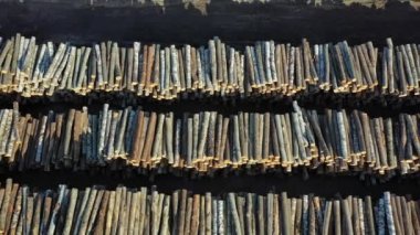 Kereste fabrikasında bir sürü odun yığını, hava manzarası