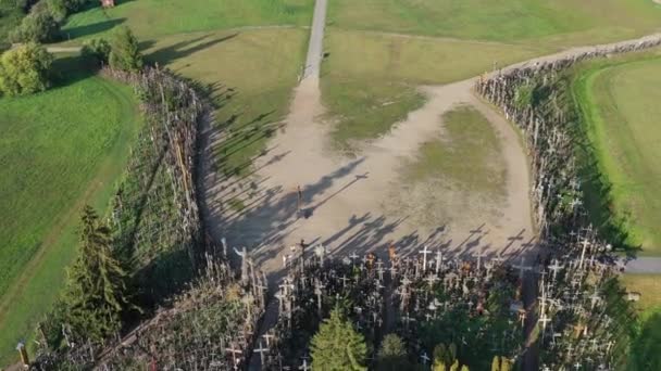 Lithuanian Hill Crosses Siauliai Aerial View — Stock Video