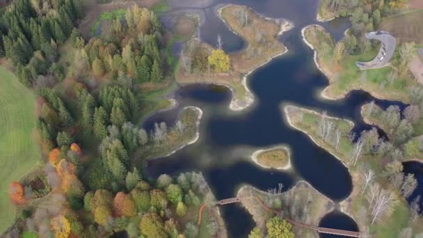 Kulesi Yolları Olan Güzel Bir Sonbahar Manzarası Litvanya Hava Manzarası — Stok video