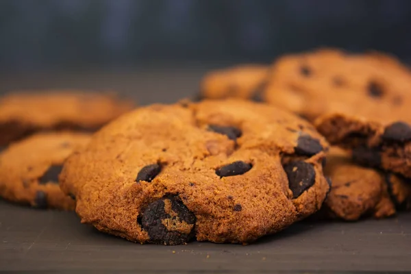 Cookies Chocolate Dark Wooden Background — Stock Photo, Image