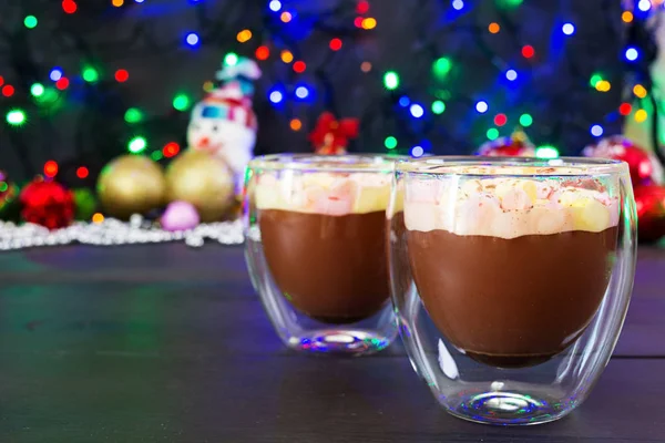 Coupe Cacao Chaud Avec Guimauves Sur Fond Noël — Photo