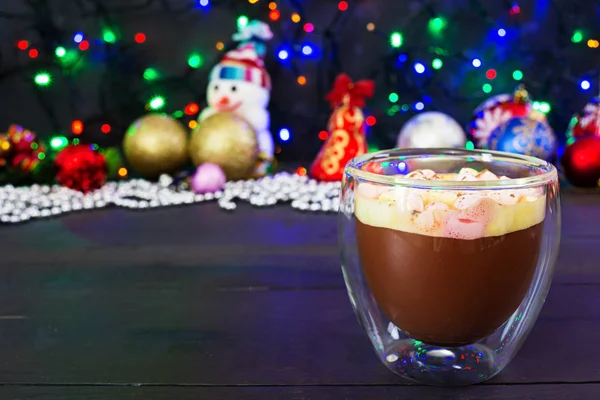 Coupe Cacao Chaud Avec Guimauves Sur Fond Noël — Photo