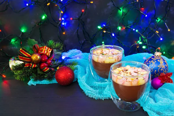 Cup Hot Cocoa Marshmallows Christmas Background — Stock Photo, Image