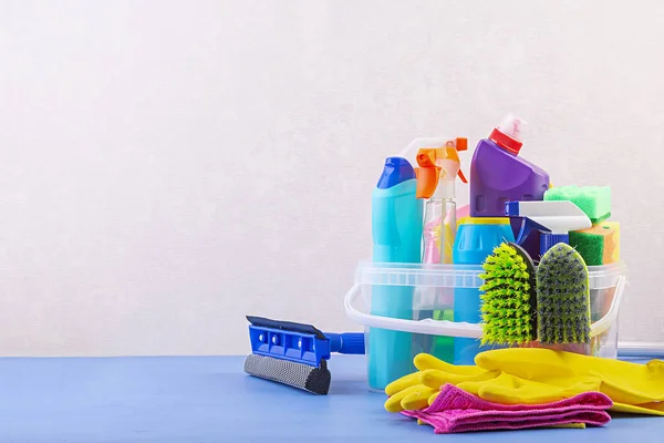 Cleaning Service Concept Colorful Cleaning Set Different Surfaces Kitchen Bathroom — Stock Photo, Image