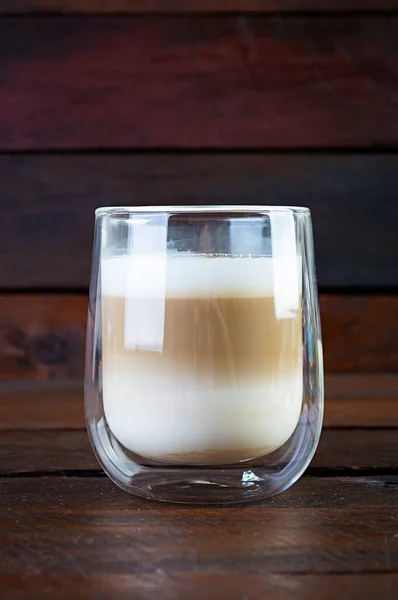 Une Tasse Café Macchiato Café Boisson Chaude Sur Fond Bois — Photo