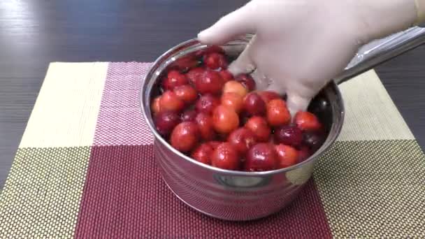 Pişirmeden Önce Kiraz Meyvesi Işliyorum — Stok video